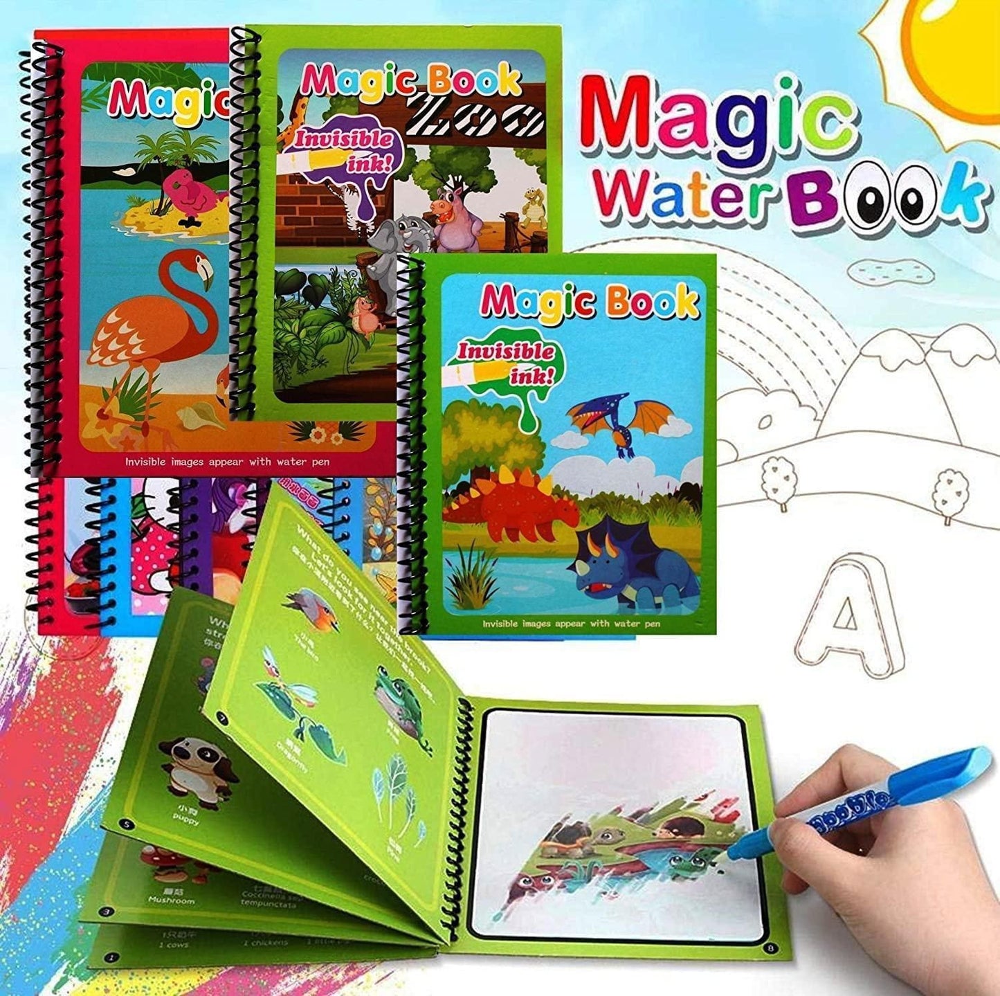 Reusable Magic Water Drawing Book [Set of 4]