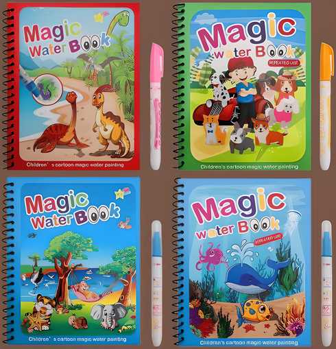 Reusable Magic Water Drawing Book [Set of 4]