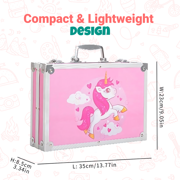 Unicorn Drawing Kit Pink (145pc) - Markers, Crayons, H&B Pencils, Case
