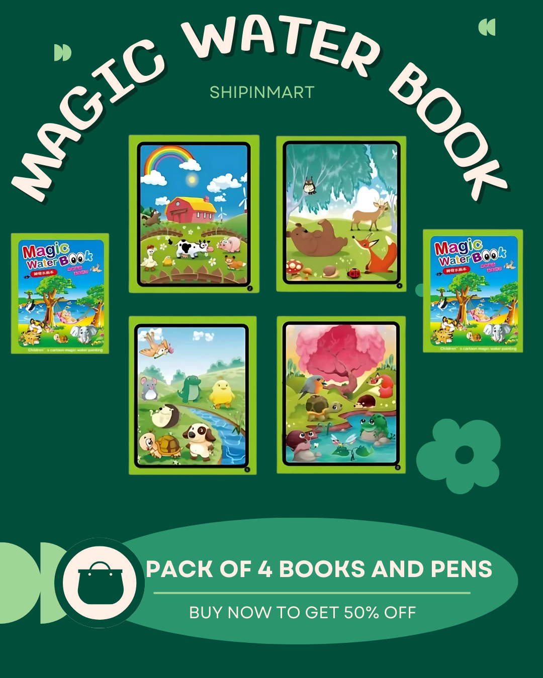 Reusable Magic Water Drawing Book [Set of 4]