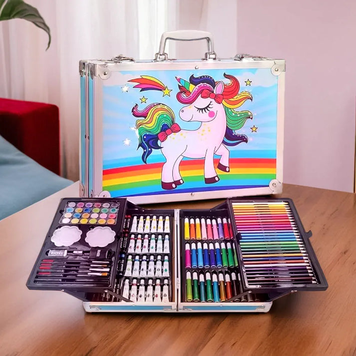 Unicorn Drawing Kit Pink (145pc) - Markers, Crayons, H&B Pencils, Case