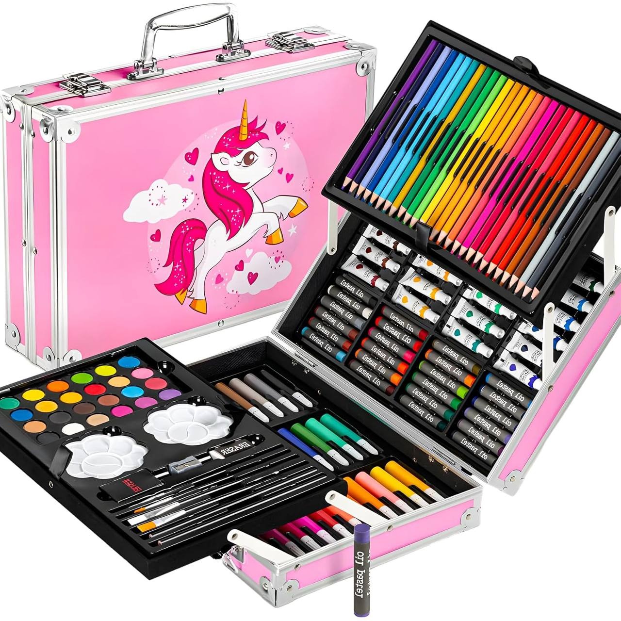 Unicorn Drawing Kit Pink (145pc) - Markers, Crayons, H&B Pencils, Case