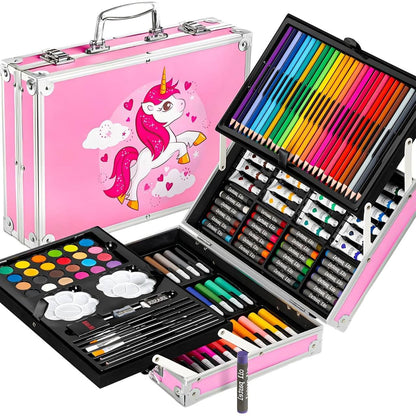 Unicorn Drawing Kit Pink (145pc) - Markers, Crayons, H&B Pencils, Case